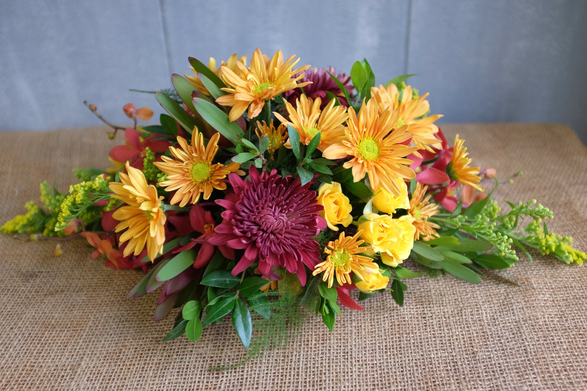 Traditional thanksgiving floral centerpiece.