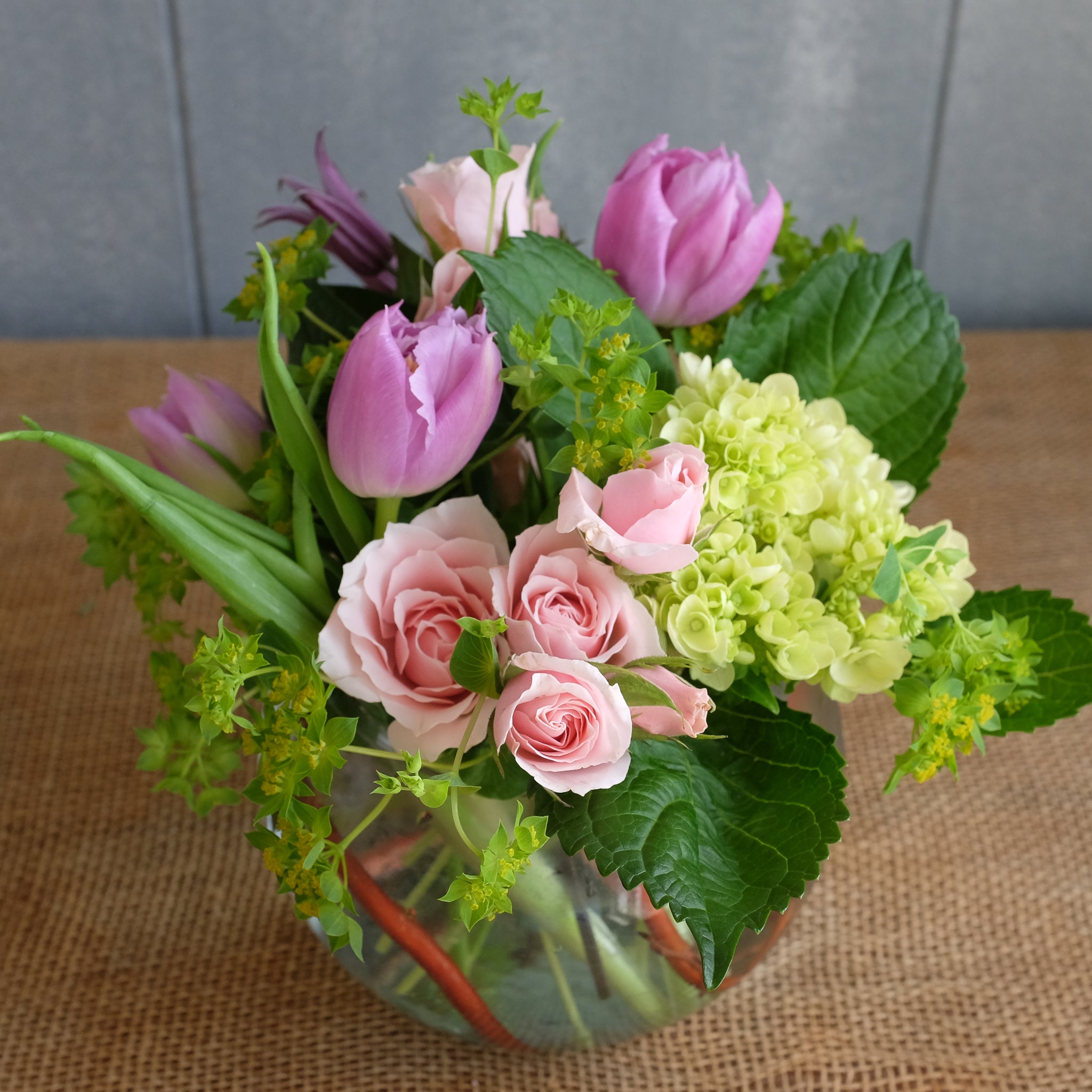 Pink and green flower bouquet by Michler Florist