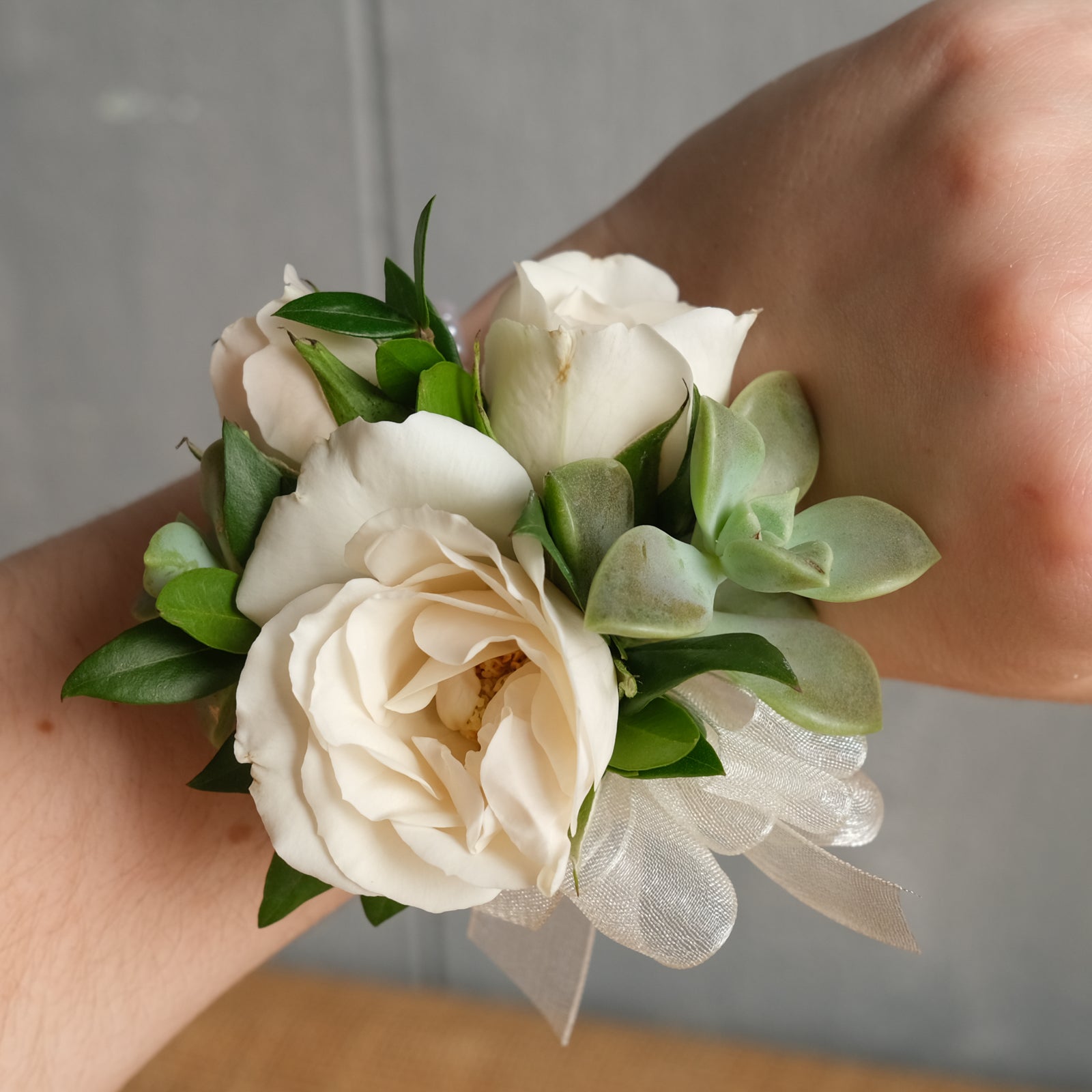 Classic White Open Heart with Green Corsage