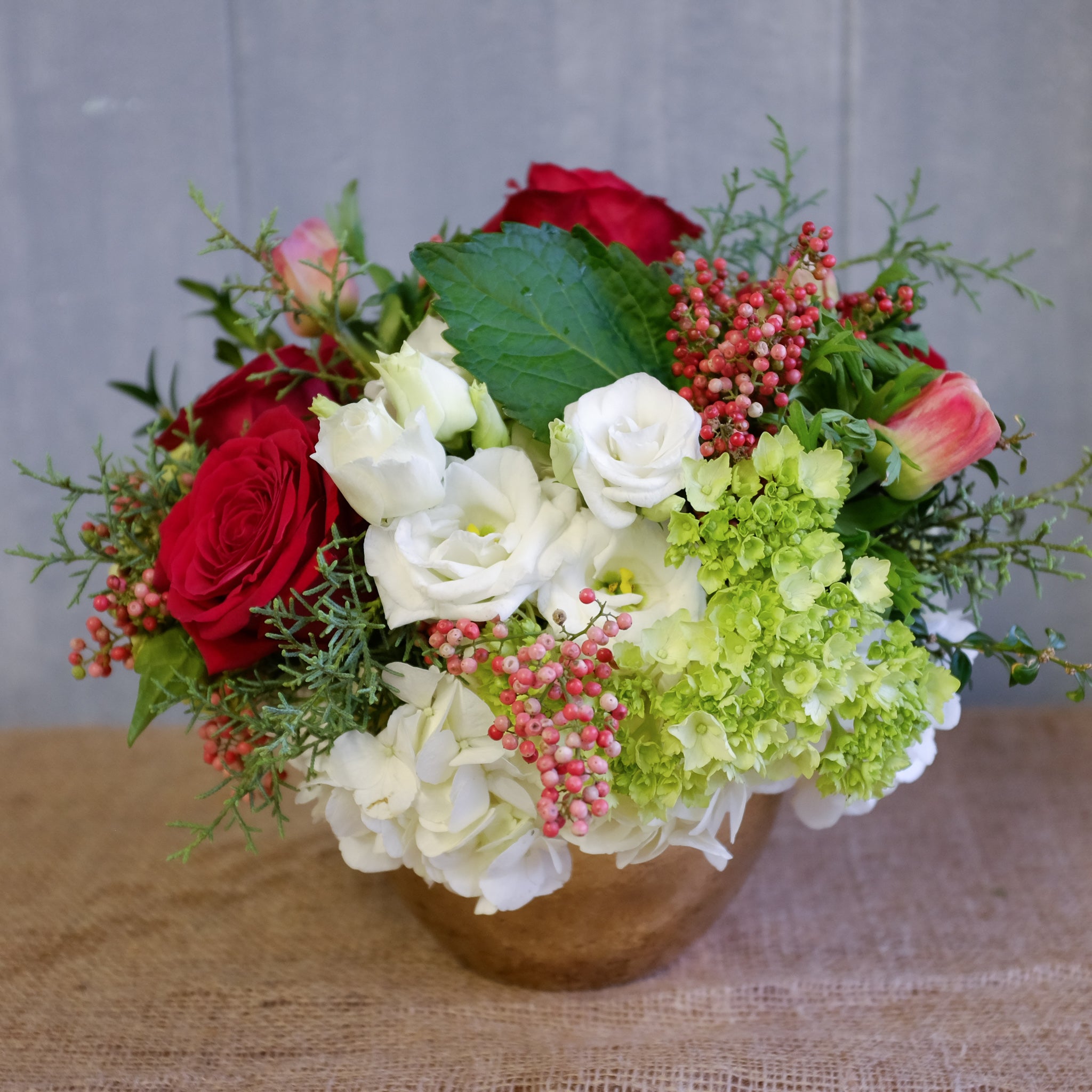 Red white and Green Flower arrangement.