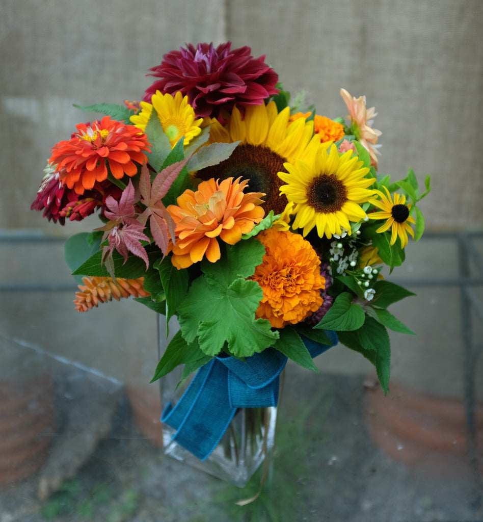 Bloomfield: Bright and vibrant flower bouquet of Zinnias and Sunflowers - Michler's Florist