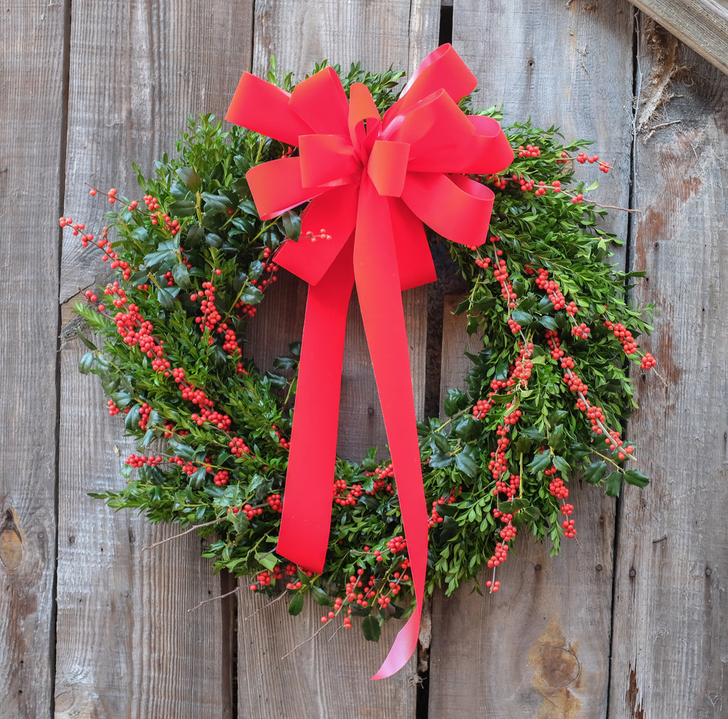Boxwood and winterberry wreath.
