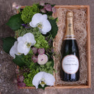 Champagne wine gift crate with flowers