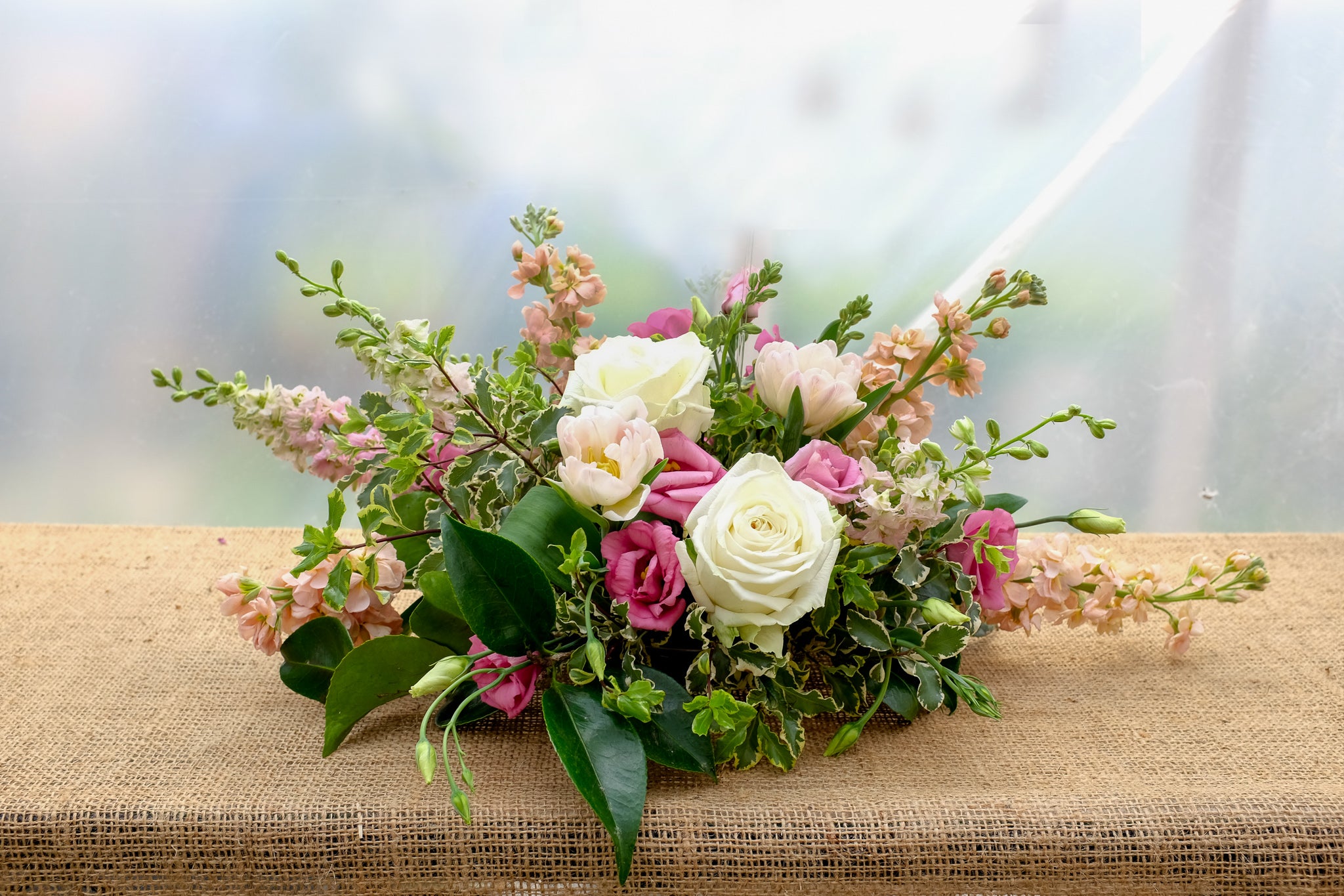 Easter pink pastel white roses floral arrangement | Michler's Florist