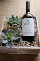 wine gift crate with succulent plants, Michler's Florist
