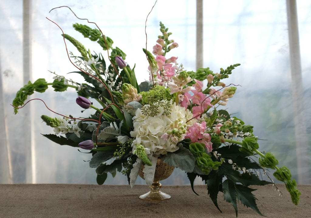 Paris: Urn Floral Arrangement with romantic colors. Designed by Michler's in Lexington, KY