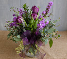 Elmira - Purple Flower Bouquet with Tulips, Liatris, Stock by Michler's Florist