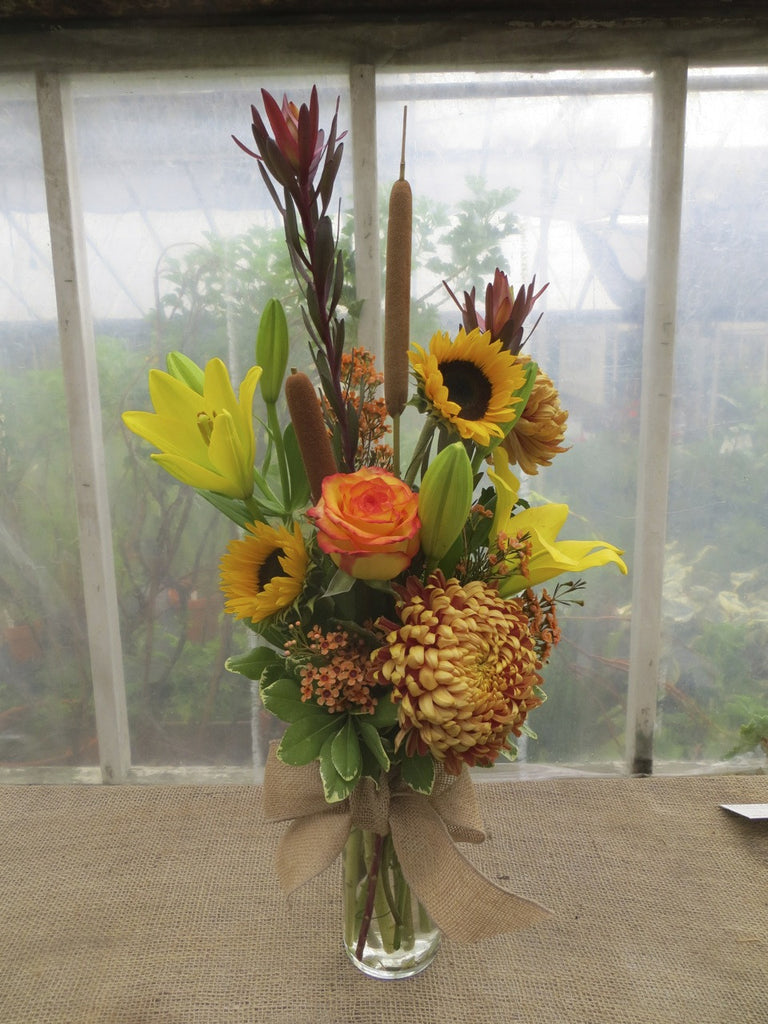 Cumberland - Fall Flower Bouquet with a Football Mum, Cattails and Sunflowers | Michler's Florist