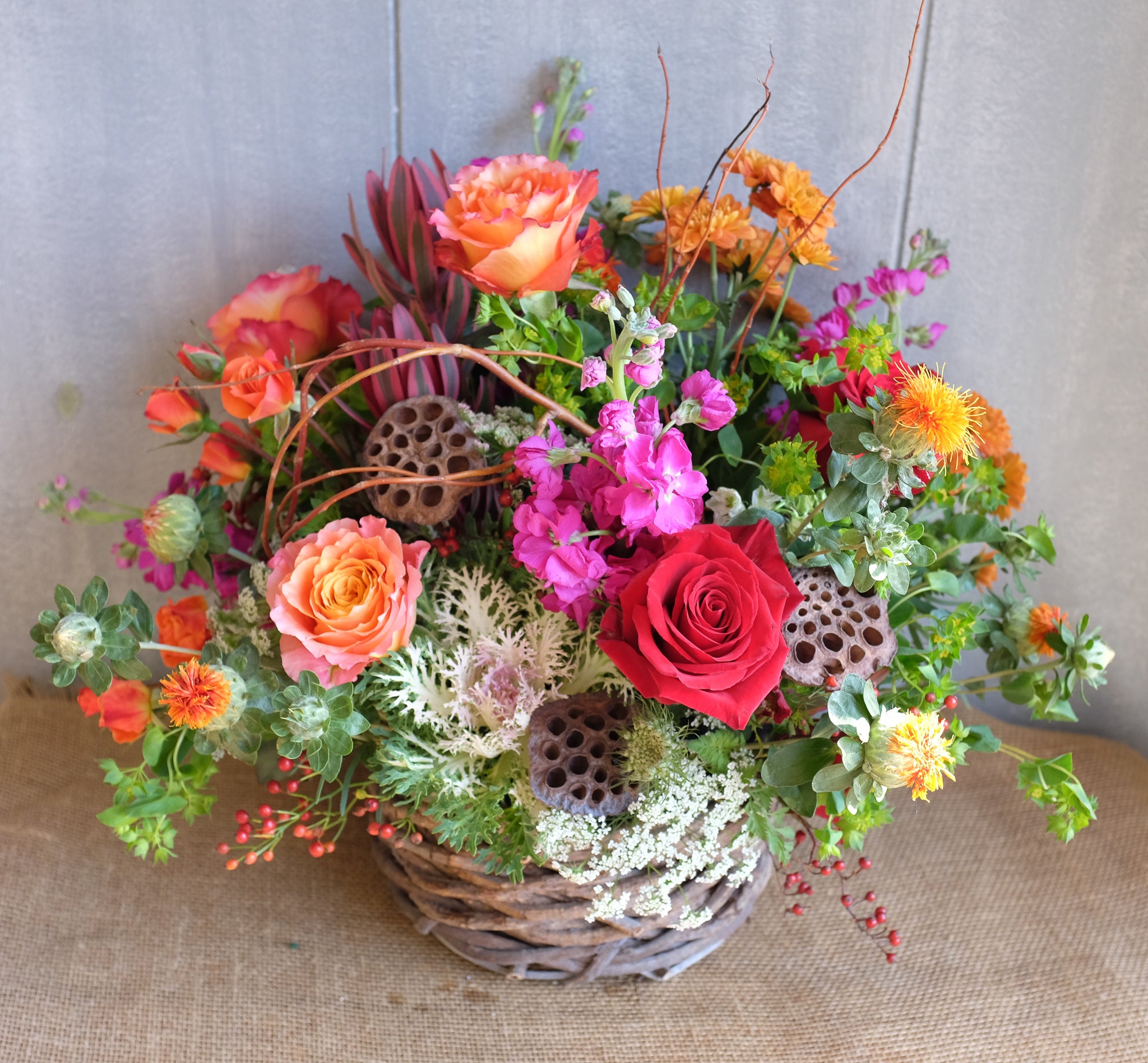 Fall flower basket by Michler's Florist.