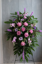 Bridgewater Funeral Flower Easel Spray with Liatris, Lavender Roses, Anemones and Stock | Michler's Florist