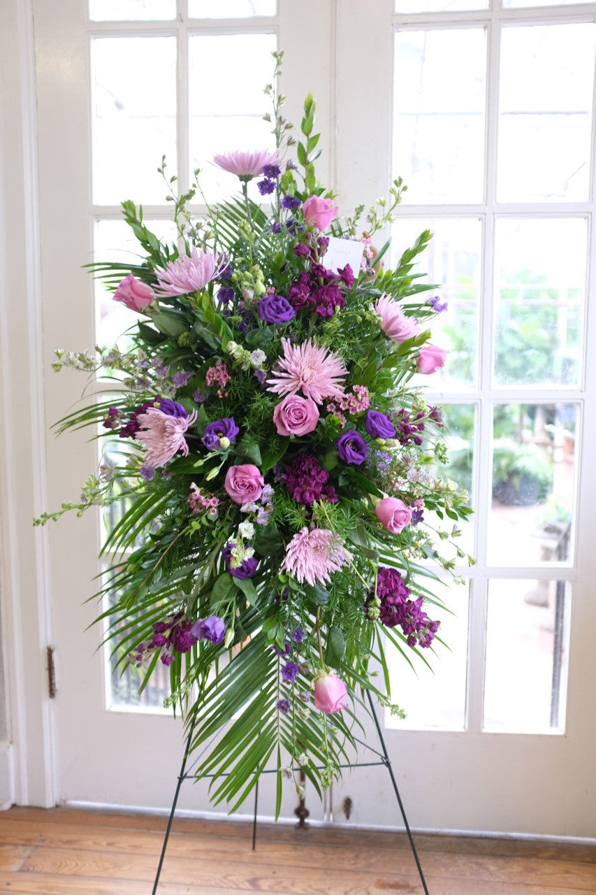 Lavender Easel Spray Designed in Lexington, KY by Michler's Florist