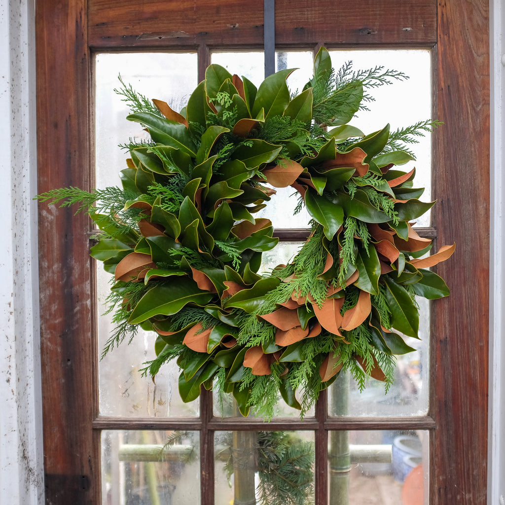 Magnolia and Cedar Wreath by Michler's Florist