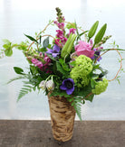 Avon: Spring Flower Bouquet with Viburnum, Fritillaria, Anemones, Snap Dragons in a Zinc lined Birch Pot.  Arranged by Michler's Florsit in Lexington, KY