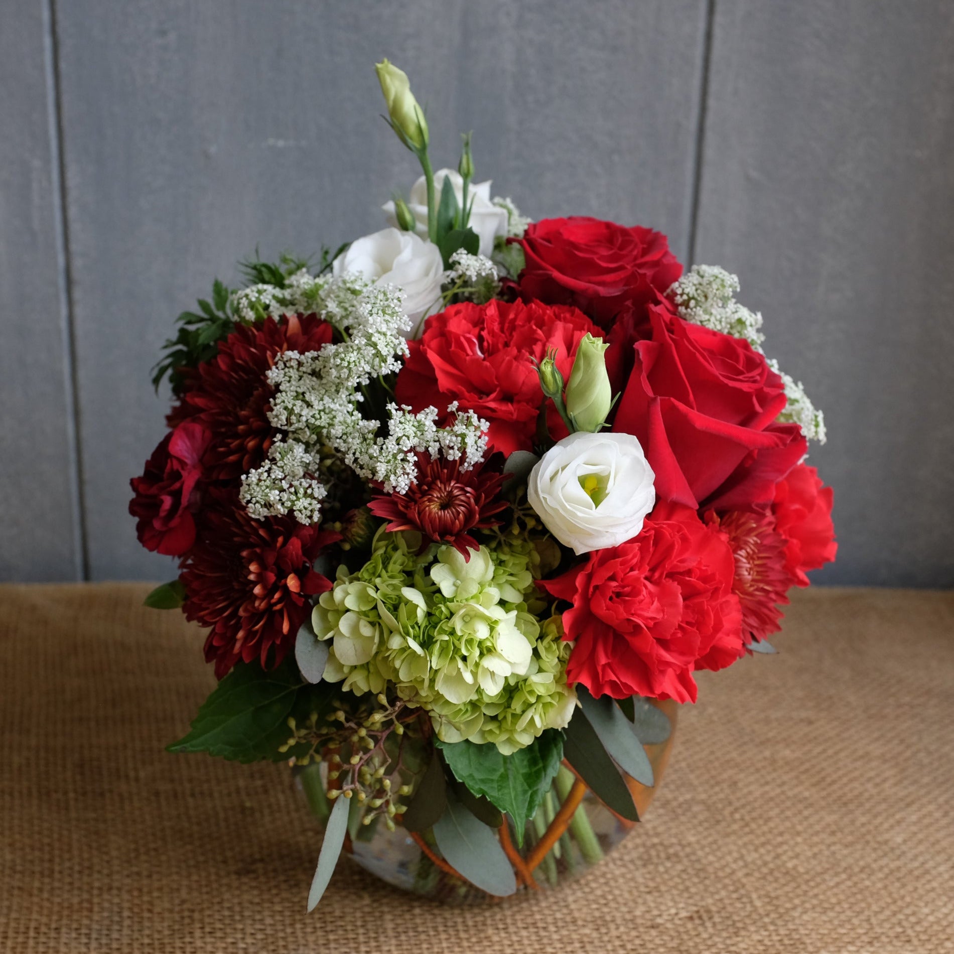 Red and white flower bouquet