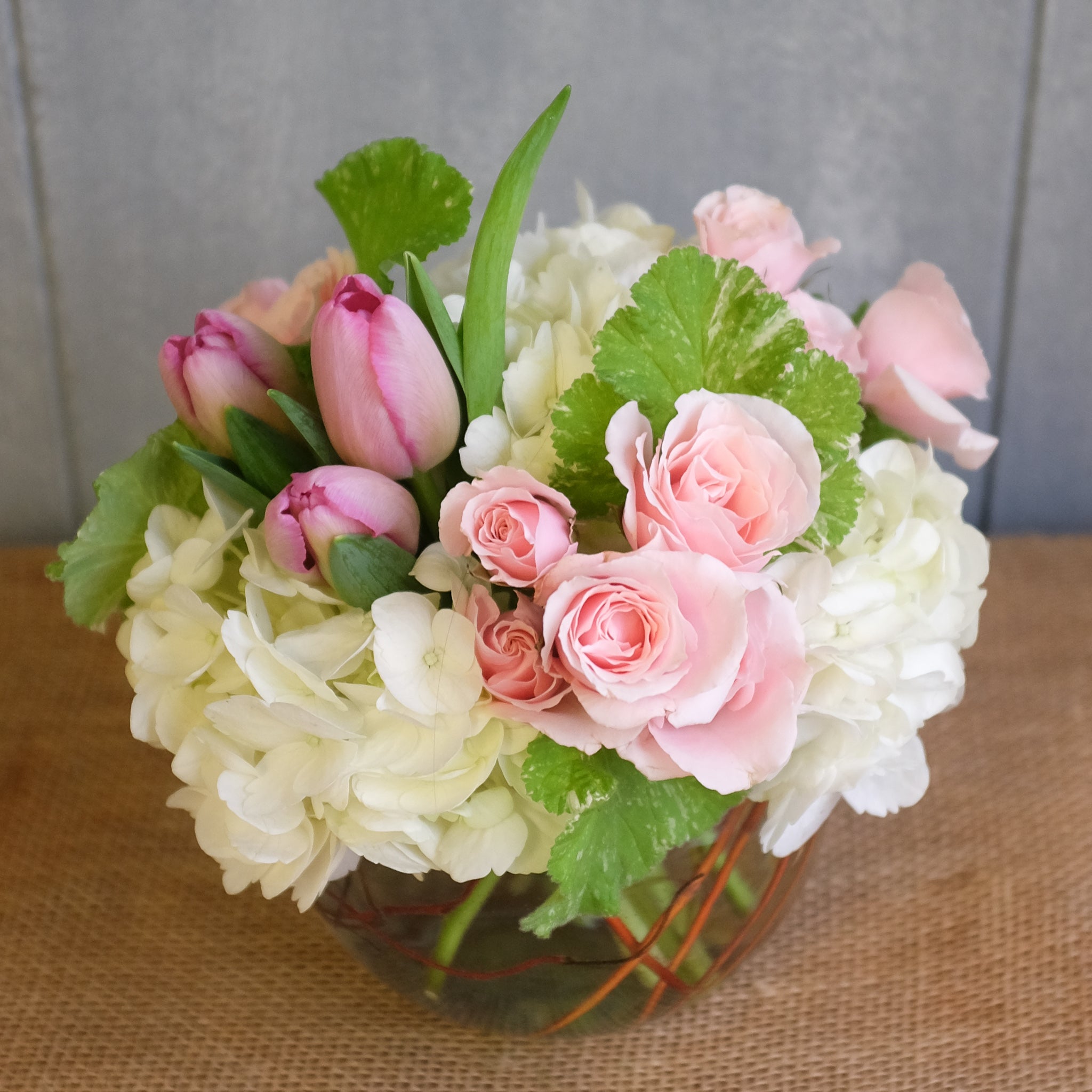 Pink and white flower bouquet by Michlers Florist