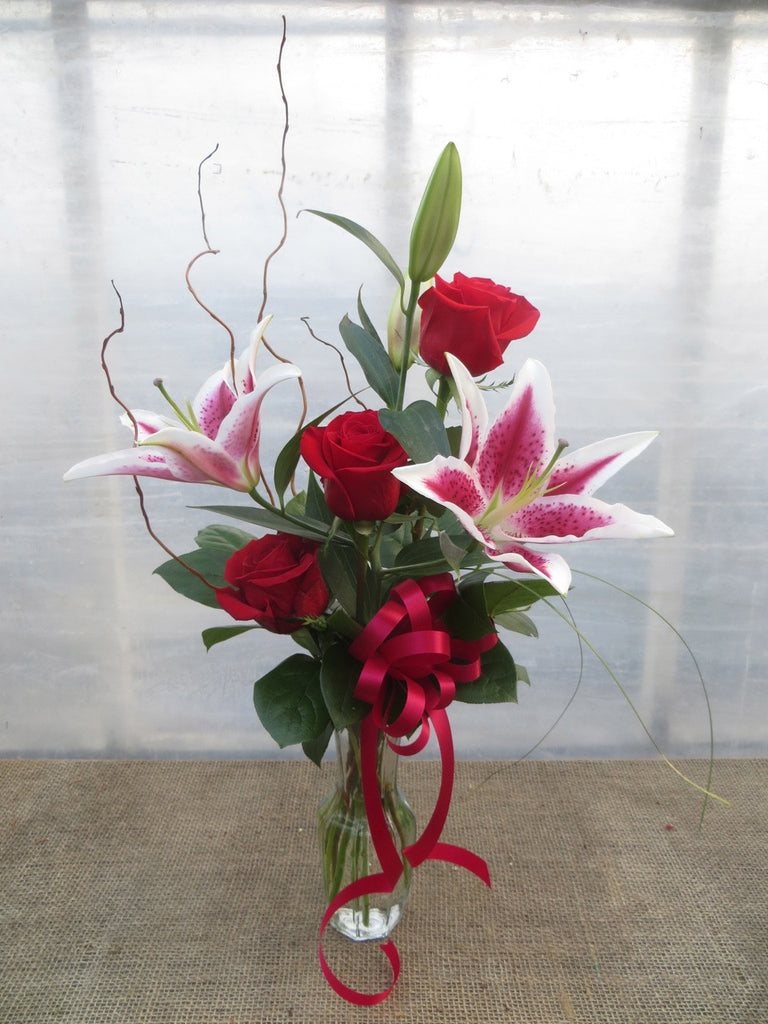 Radiant Beauty - Stargazer Lily with Red Roses - Designed by Michler's Florist in Lexington, KY