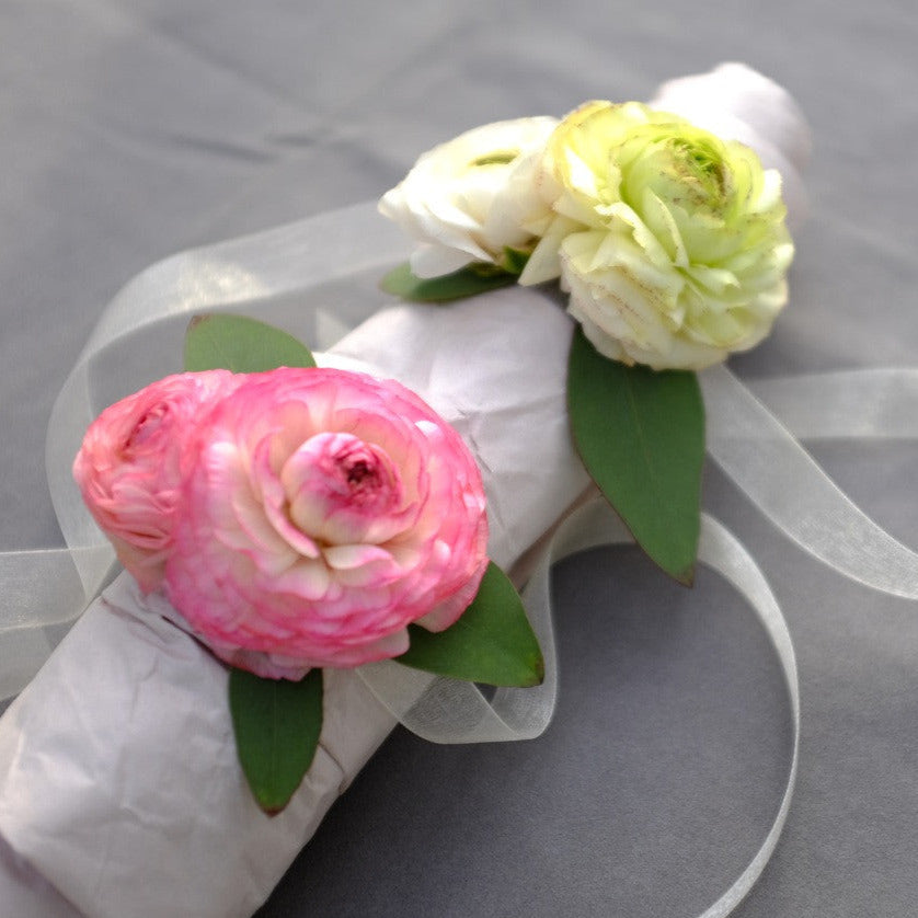 Pink and white Ranunculus Corsage | Michler's Florist