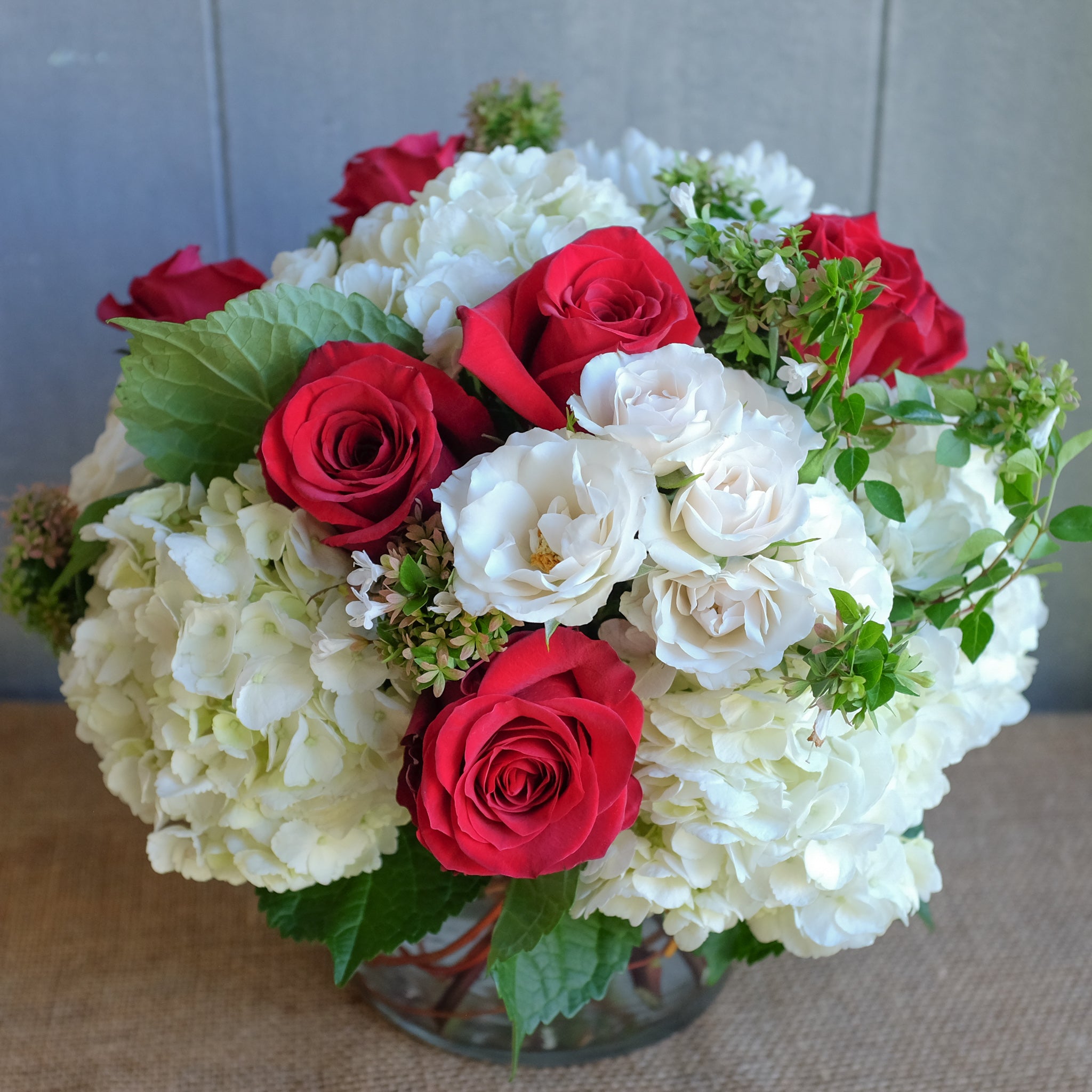 hydrangea and garden rose bouquet