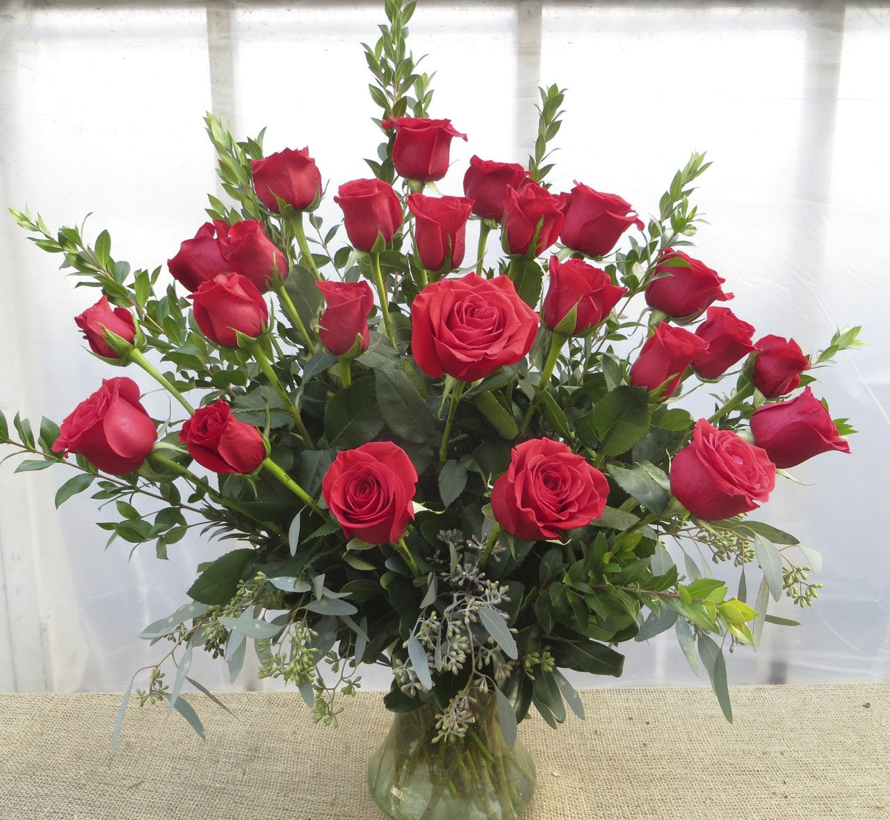 Two dozen long-stem red roses designed by Michler's Florist in Lexington, KY