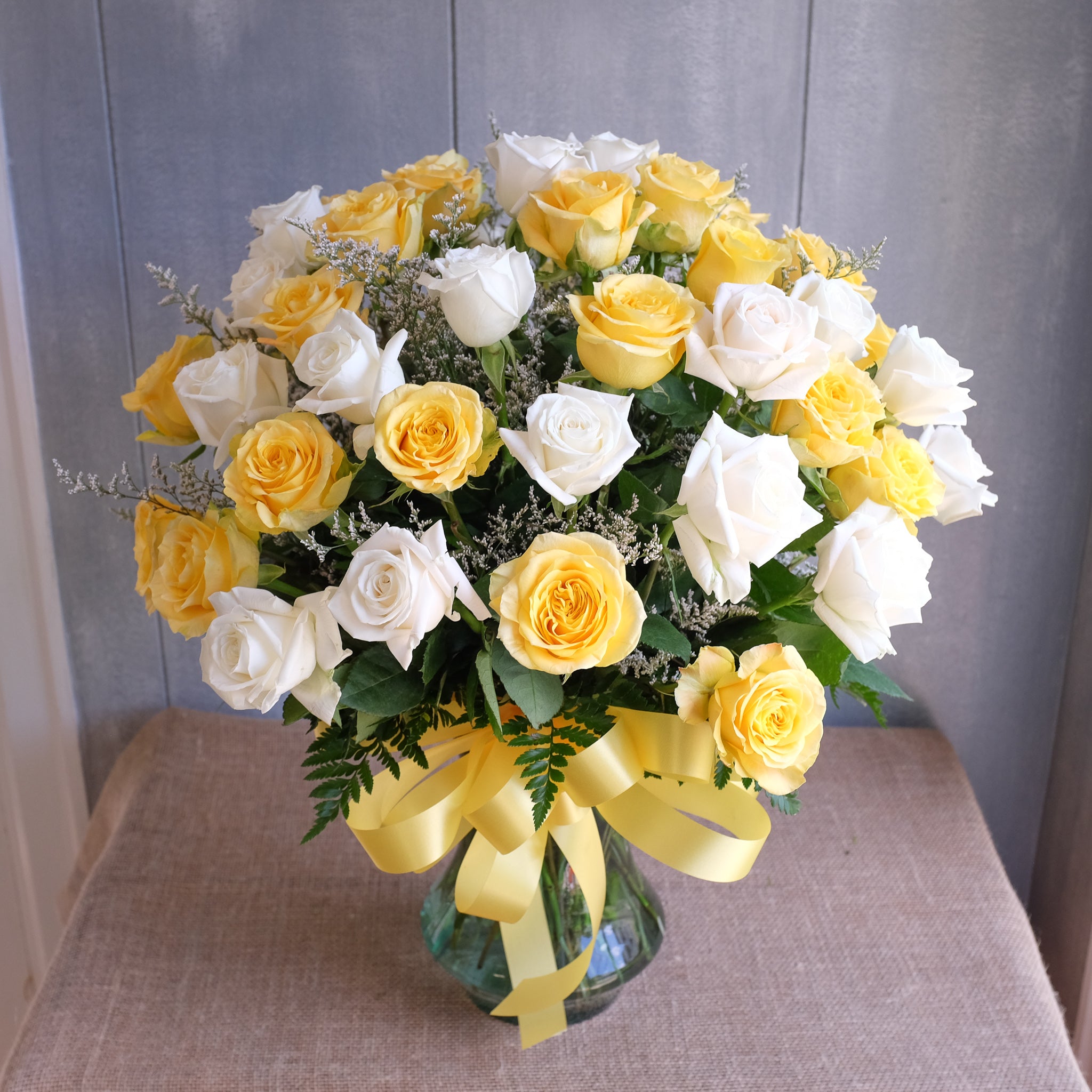 white lilies and yellow roses Yellow and White Roses