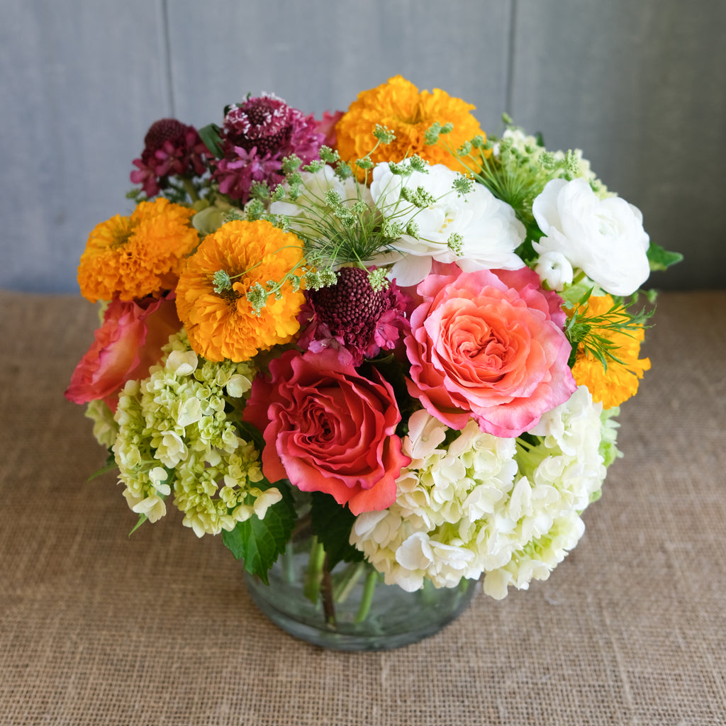 Bouquet with Maragolds and Scabiosa | MIchler's Florist