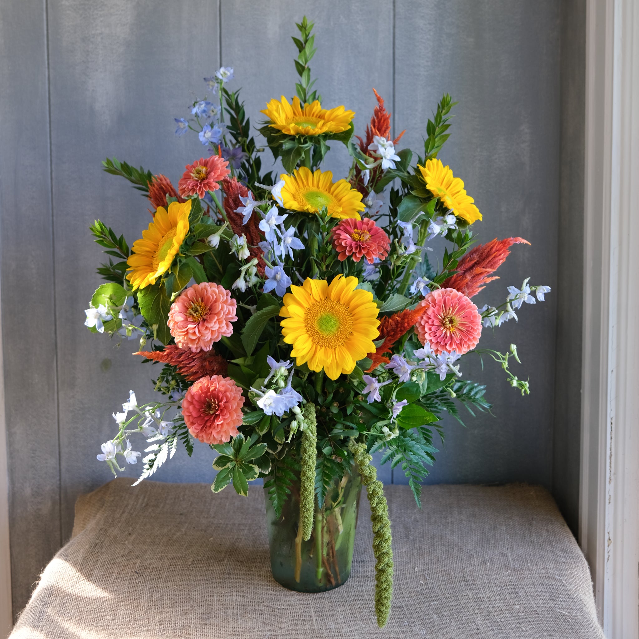 Tall, colorful summer arrangement